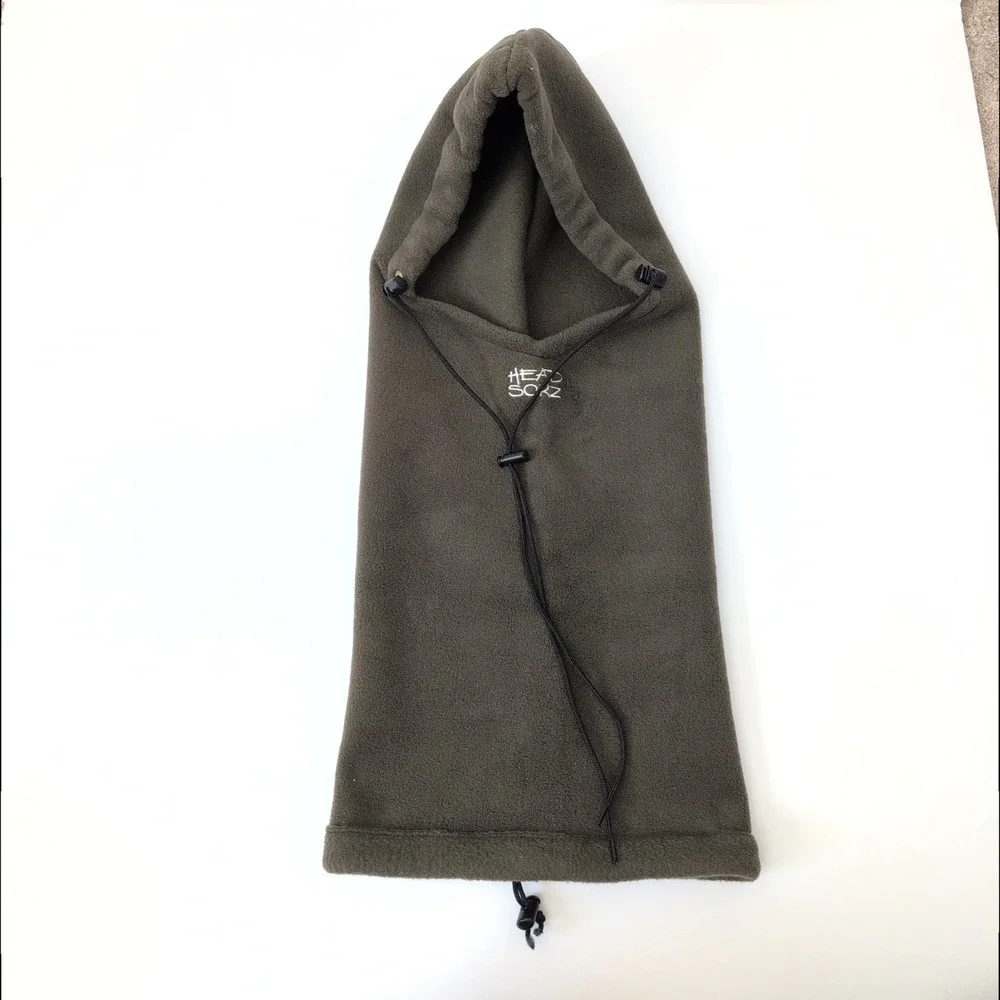 Head Sokz Fleece‎ Balaclava Hood Neck Warmer Olive Brown Made in USA VTG 90s Y2K
